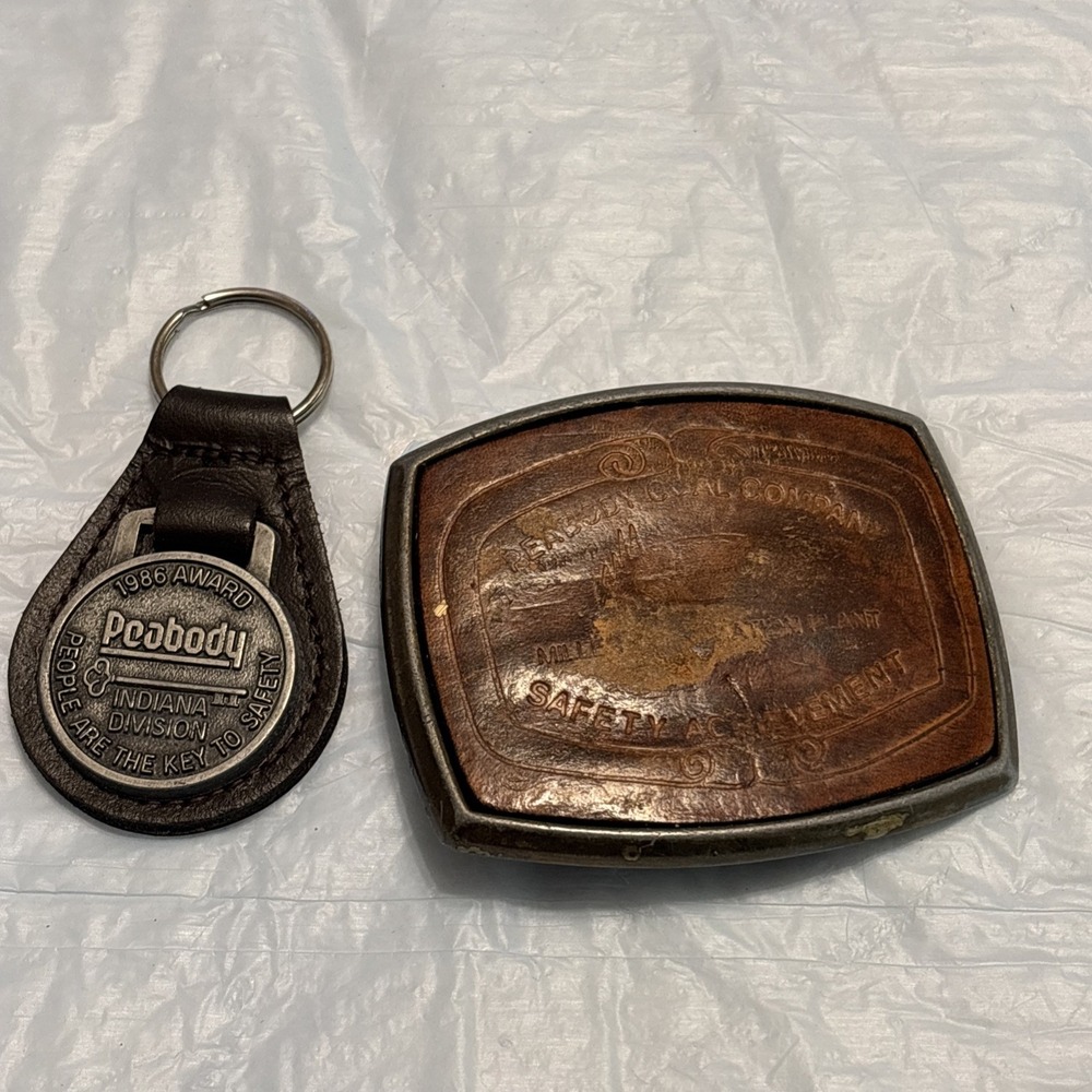 Vintage Peabody Coal Company Safety Achievement Belt Buckle & Keychain